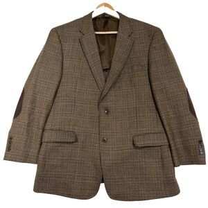 Tommy Hilfiger Blazer Sport Coat Mens 44R Brown Plaid 100% Wool Business Preppy